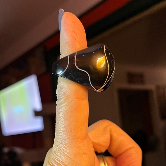 Vintage Size 6.25 Lucite Ring Chunky Bubble Dome Black Swirl Unisex Geometric - Picture 8 of 13